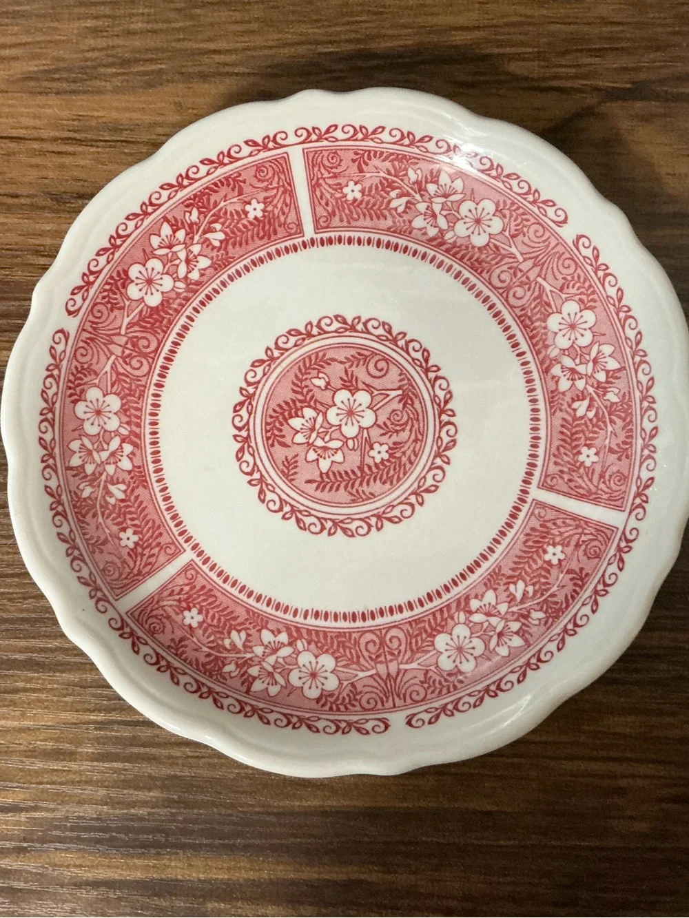 Syracuse China Red Floral Ceramic Dessert Plate - Classic Floral Pattern